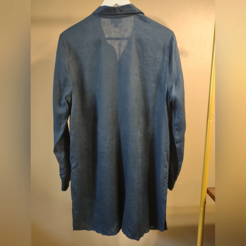 J Jill Linen Navy Blue Button Down Top - Picture 5 of 8